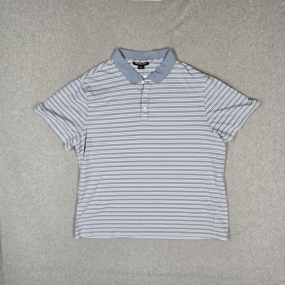 Michael Kors Men Polo XXL Blue Striped Button Logo Short Sleeve